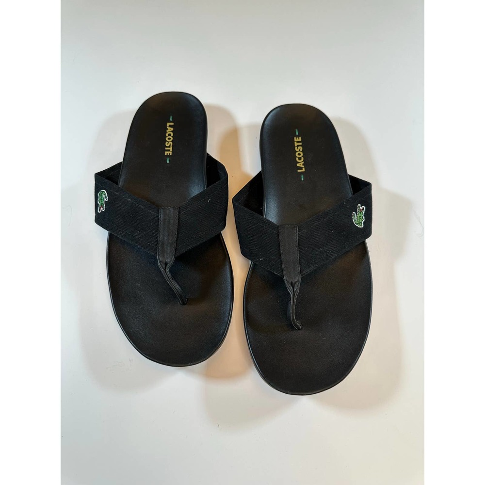 Lacoste Leather and Canvas Men's Flip-Flops, Black, US Size 11